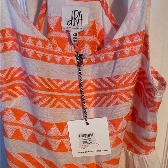 Women's Orange and White Patterned Midi Dress - Picture 2 of 4